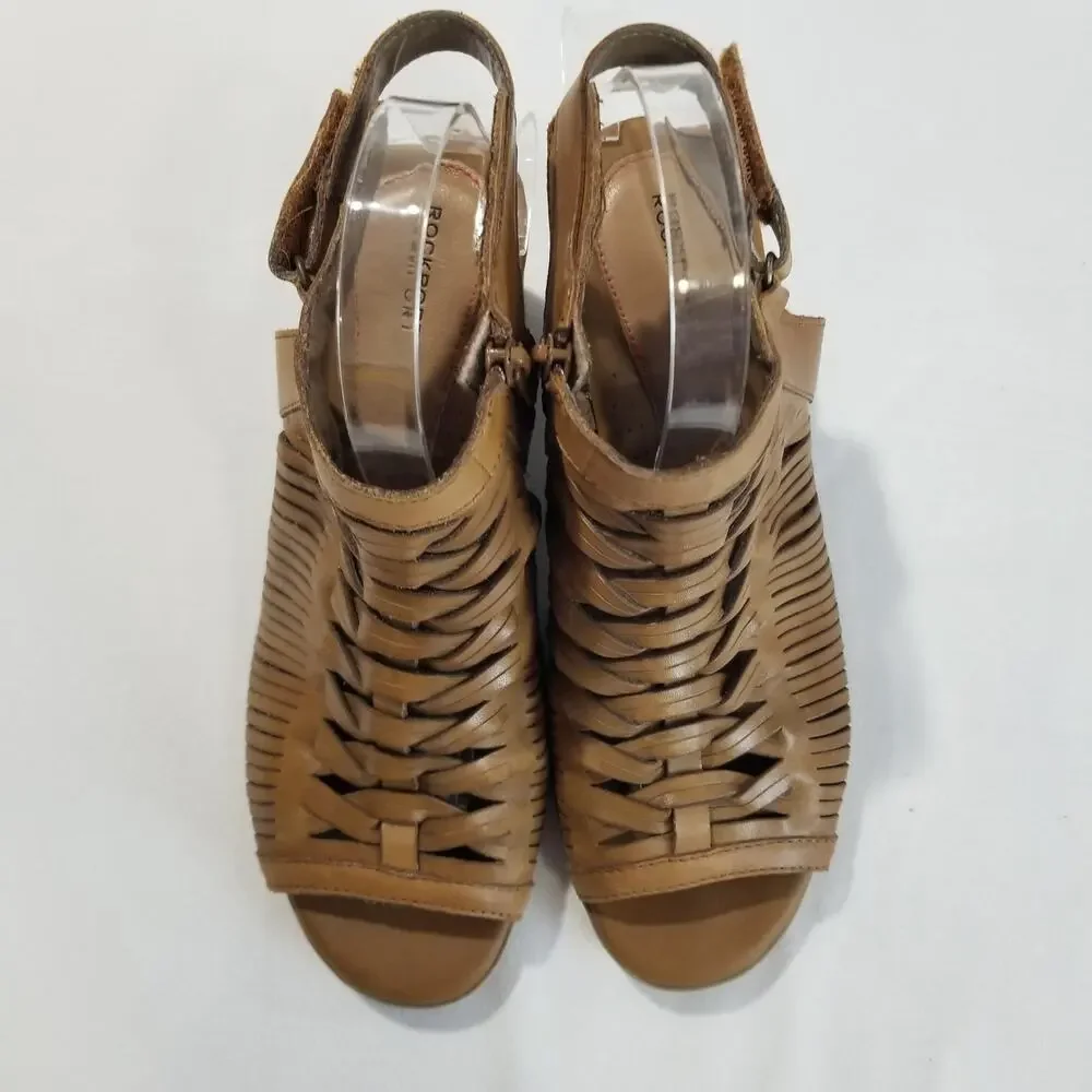 Rockport Womens 9.5 M Hattie Braid Sling Heeled Sandal, Tan Ankle Peep Toe Strap - Picture 3 of 12